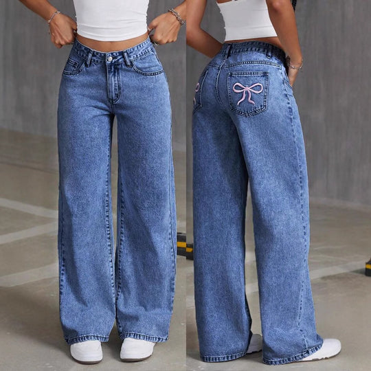 Damen Weite Jeanshose mit einzigartiger Schnürdetailgestaltung R&B