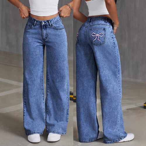 Damen Weite Jeanshose mit einzigartiger Schnürdetailgestaltung R&B