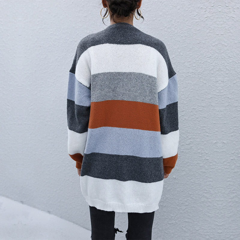Damen Strickjacke im modischen Blockstreifen-Design R&B