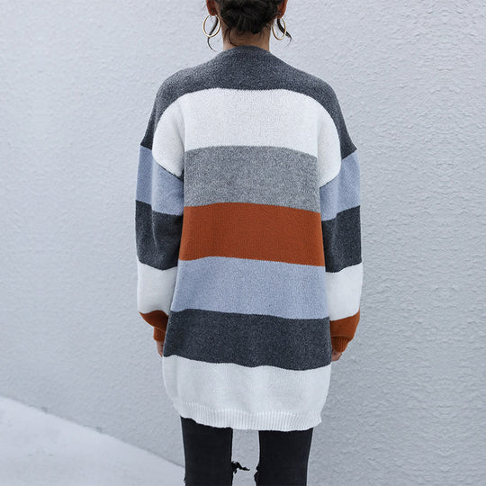 Damen Strickjacke im modischen Blockstreifen-Design R&B