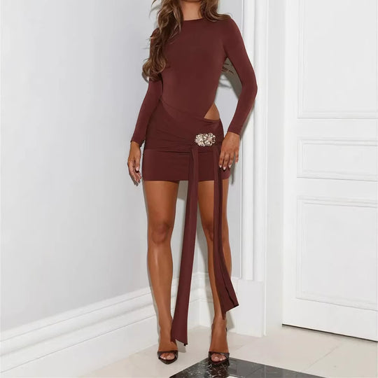 Damen Bodycon-Rockkleid mit gerafftem Design und verführerischem Schlitz R&B