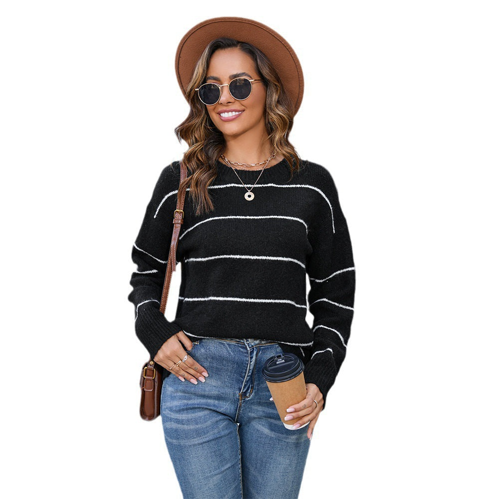 Damen Strickpullover mit modischen Streifen R&B