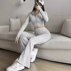 Damen Crop-Pullover und Flared Pants Set R&B