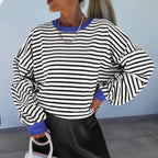 Damen lässiges gestreiftes Sweatshirt mit Boxy-Schnitt und kontrastierenden Abschlüssen R&B