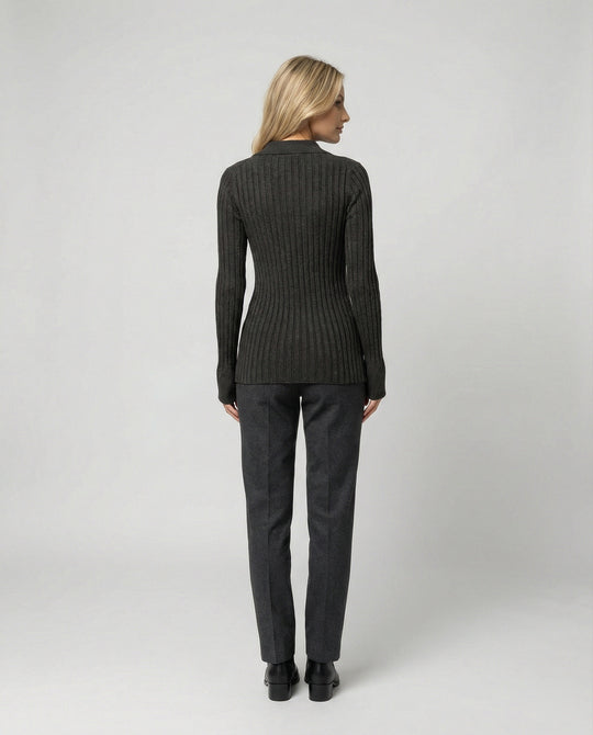 Damen Polo-Strickpullover aus ultrafeiner Wolle, dick und weich