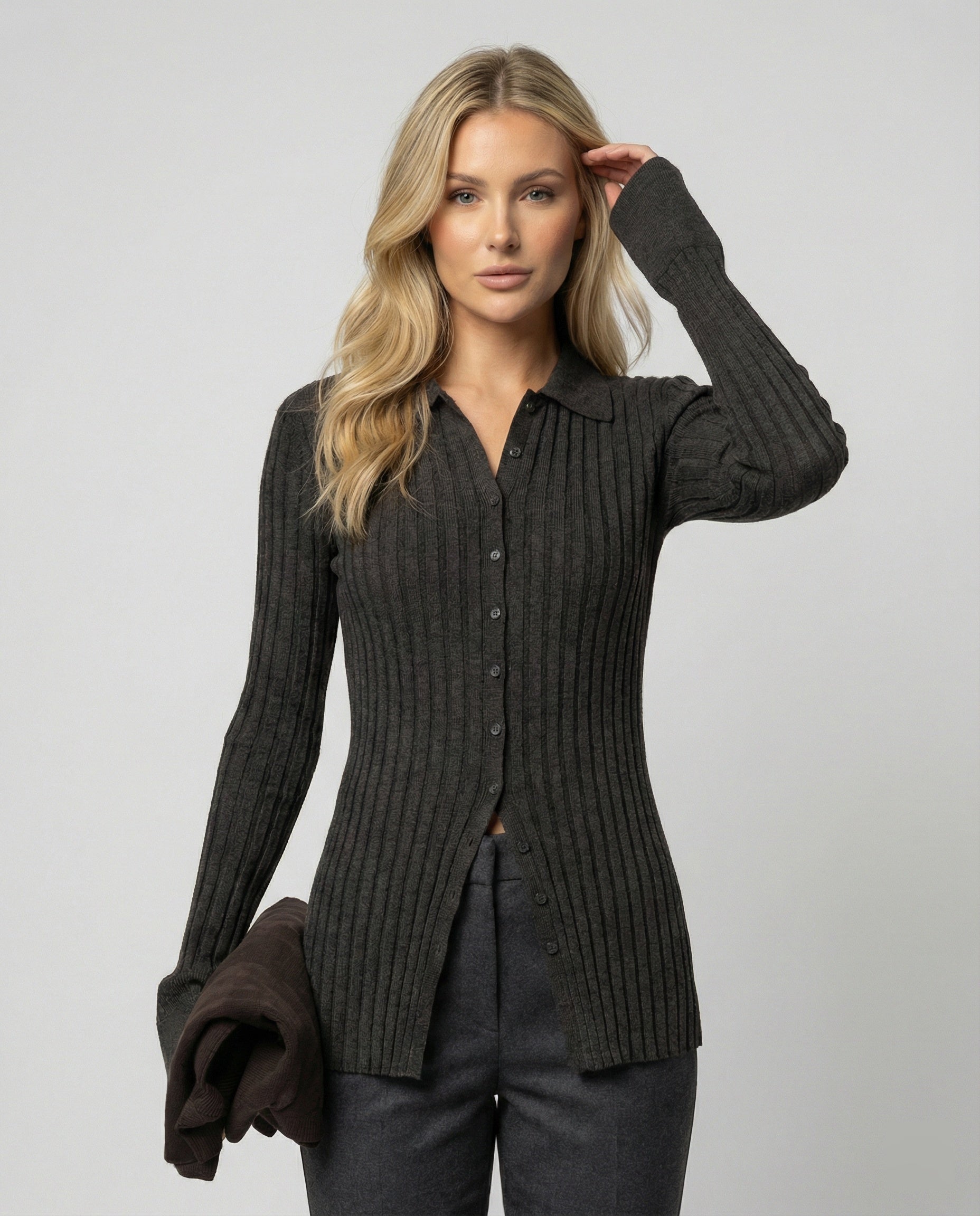 Damen Polo-Strickpullover aus ultrafeiner Wolle, dick und weich
