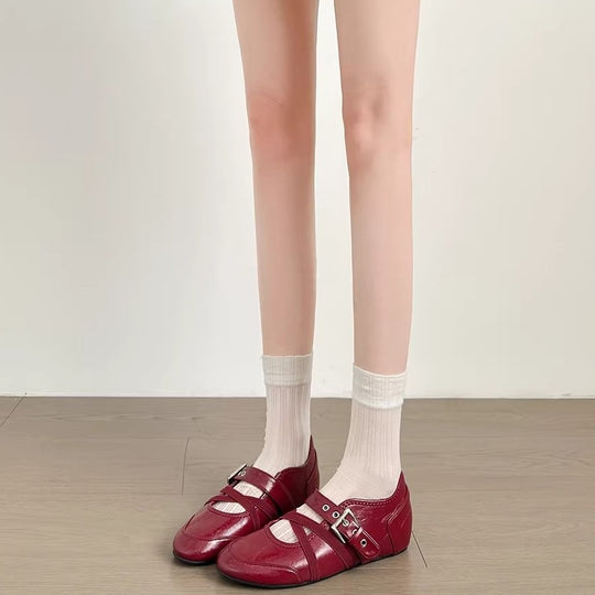 Damen elegante Schnür-Ballerinas mit modischem Riemchen-Design R&B
