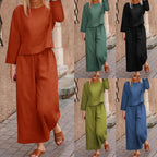 Damen lässiges Langarm-Set mit weiten Hosen