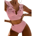 Damen Bikiniset mit voluminösen Rüschendetails und hoch geschnittenem Slip