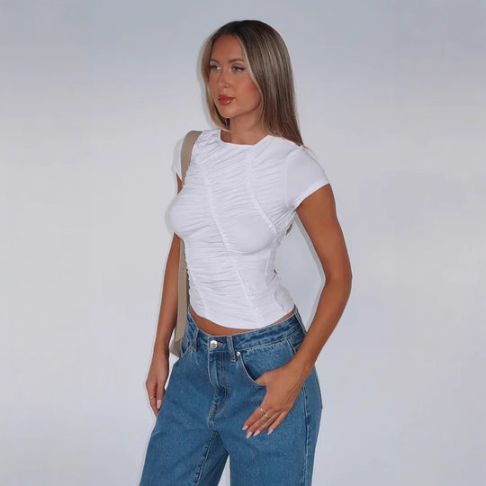 Damen Figurbetontes Ripp-Oberteil mit raffiniertem Rüschendesign R&B