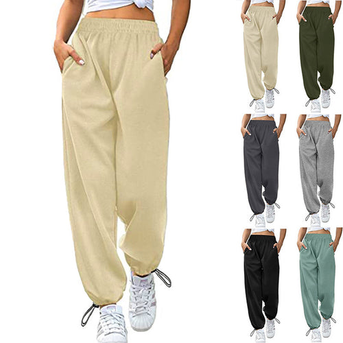 Damen lässige Sporthose mit hohem Bund und seitlichen Taschen R&B