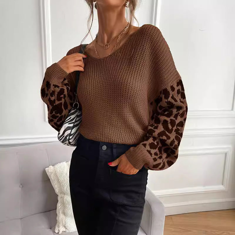 Damen modischer Pullover mit lässiger Weave-Optik und tierischem Muster R&B