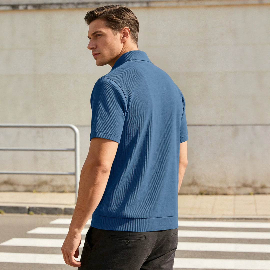 Herren nan Waffelstruktur-Kurzarm-Henley mit Stehkragen und Zierknopfleiste R&B
