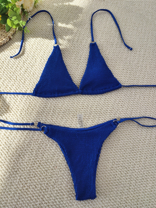 Damen Triangel-Bikini mit strukturiertem Gewebe und eleganten Ringverzierungen R&B