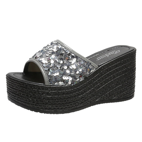 Damen Glitzernde Plateau-Sandalen mit offener Zehenpartie und hohem Absatz R&B