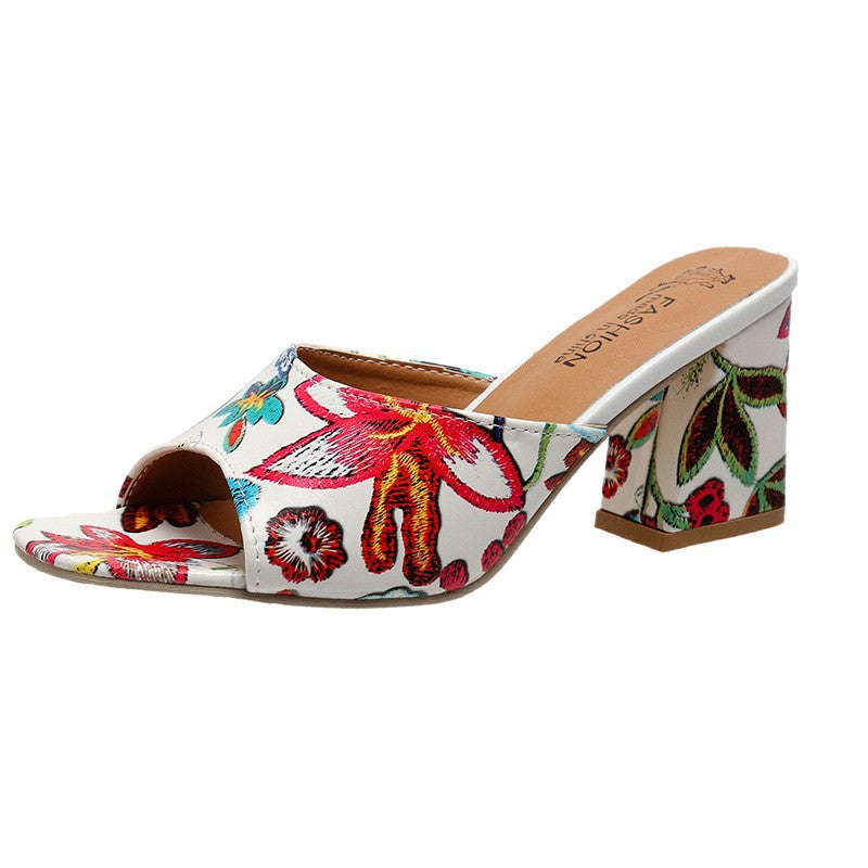 Damen Offene Mules mit floralem Design und komfortablem Blockabsatz R&B
