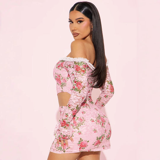 Damen Off-Shoulder Blusenkleid mit floralen Akzenten und asymmetrischem Design R&B