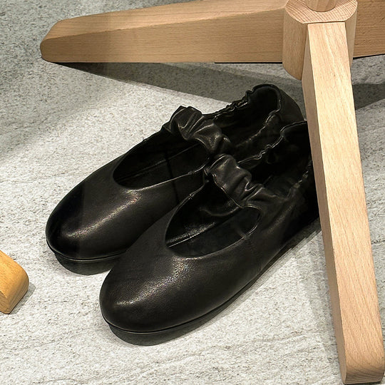 Damen bequeme Ballerinas mit elastischem Riemen und geschmeidiger Lederoberfläche R&B