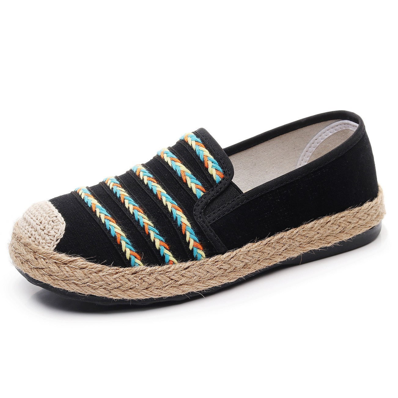 Damen Slip-On Espadrilles mit buntem Wdesign und hochwertiger Jutesohle