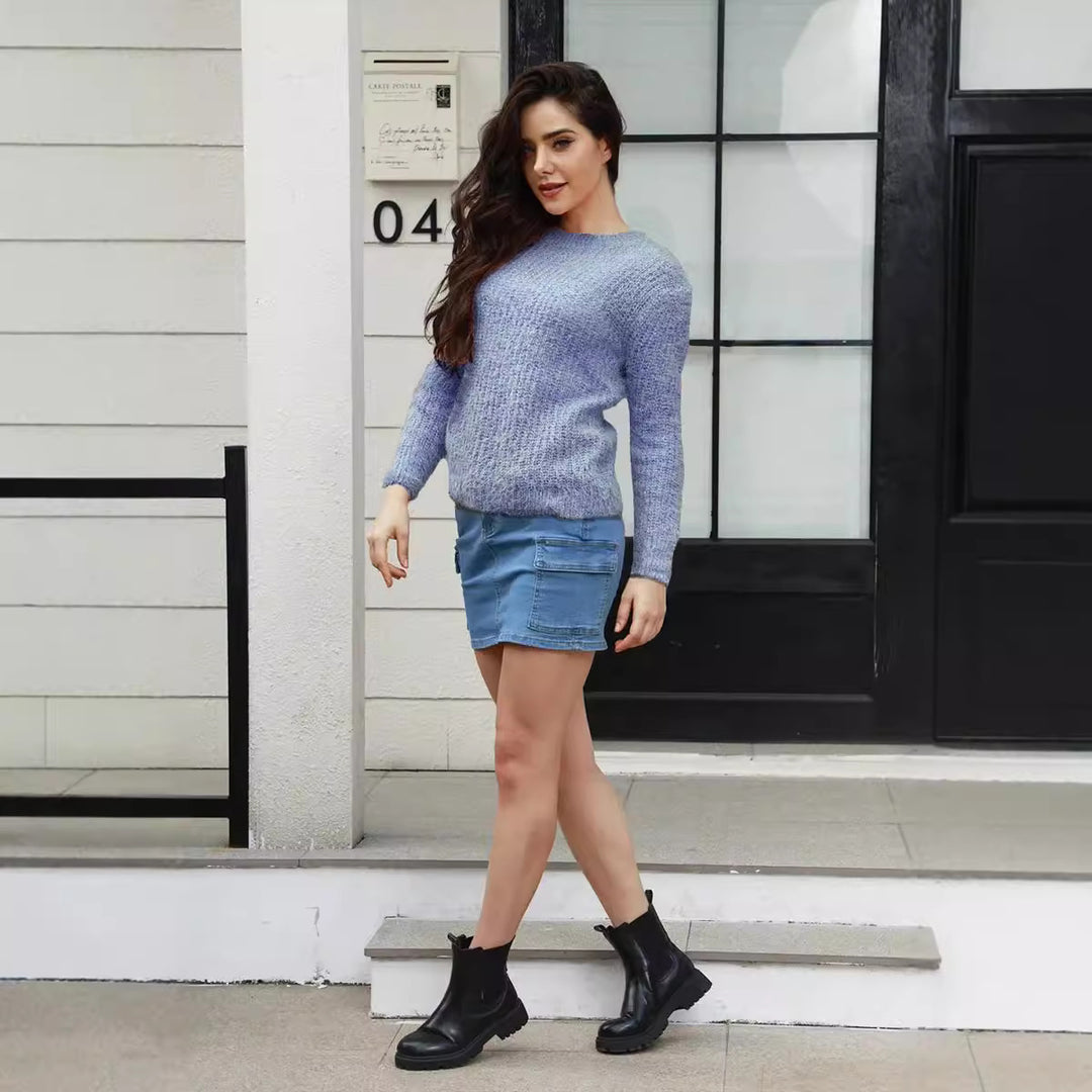 Damen luxuriöser Pullover mit weichem Strickmuster R&B