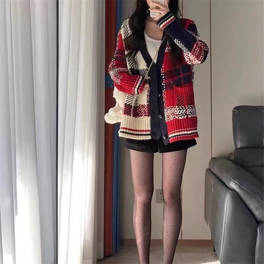 Damen gestreifter Strickcardigan R&B