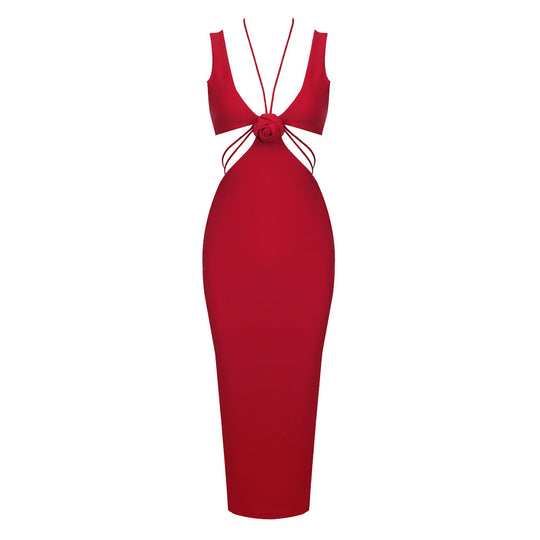 Damen figurbetontes Maxikleid mit verspieltem Design und raffinierten Trägerdetails R&B