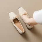 Damen elegante Ballerinas mit modischem Schleifenakzent und funkelnden Perlen