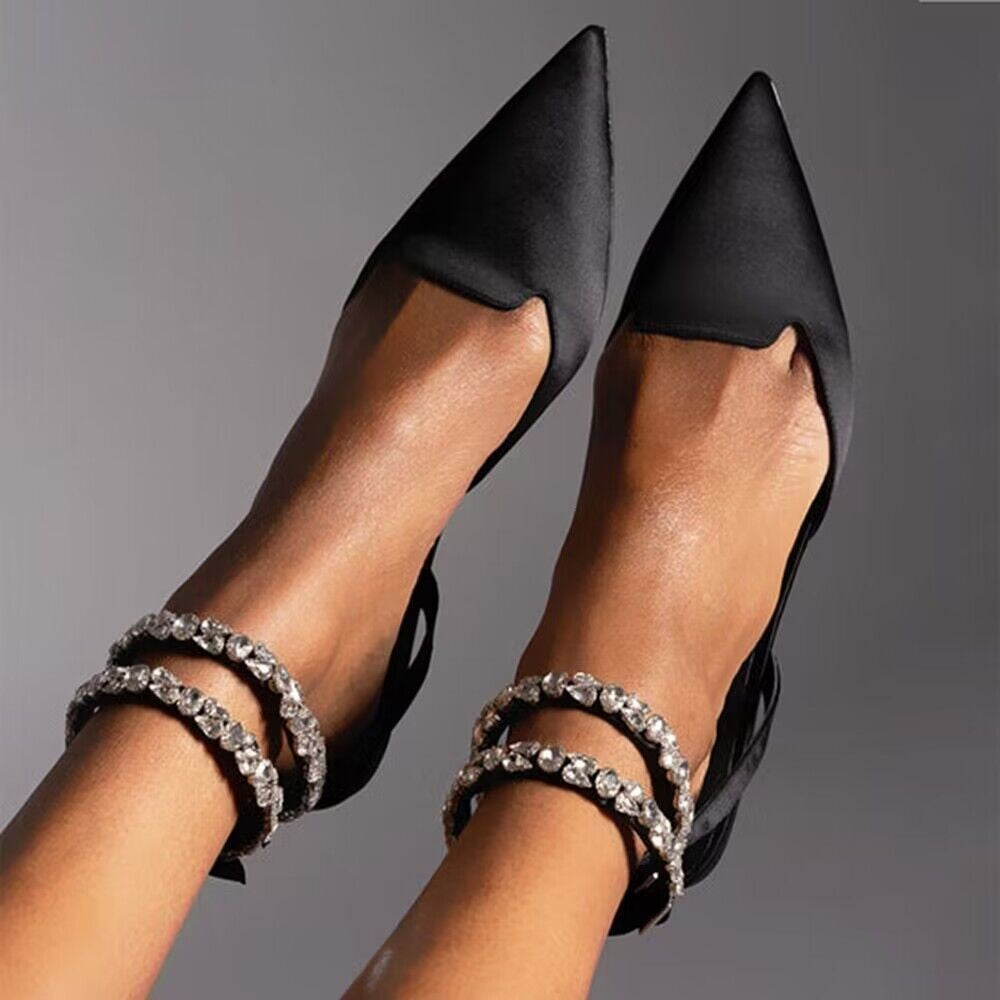 Damen elegante Slingback-Pumps mit funkelnden Strass-Akzenten R&B