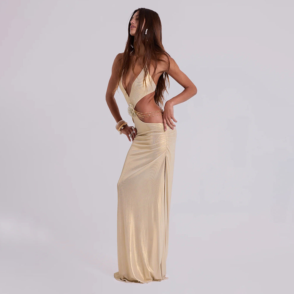 Damen Traumhaftes Abendkleid mit tiefem Ausschnitt und ausgefallenen Cut-Outs R&B