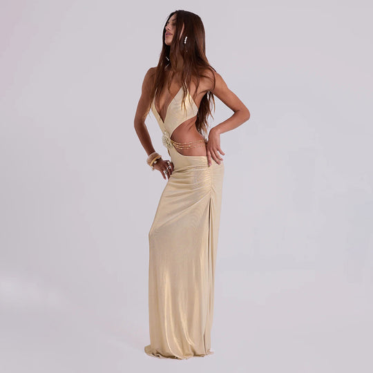 Damen Traumhaftes Abendkleid mit tiefem Ausschnitt und ausgefallenen Cut-Outs R&B