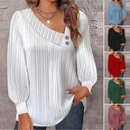 Damen Modisches Langarmshirt mit plissierter Textur und dekorativen Knöpfen R&B