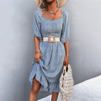 Damen Kleid mit elastischem Taillengürtel und Rüschendetails R&B