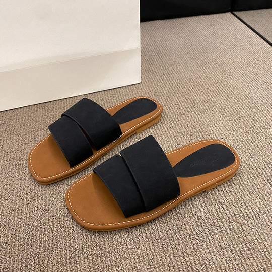 Damen modische Slide-Pantoletten mit breitem Riemen und weichem Fußbett R&B