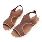 Damen sportliche Zehentrenner-Sandalen mit atmungsaktivem Strickdesign und elastischen Riemen R&B