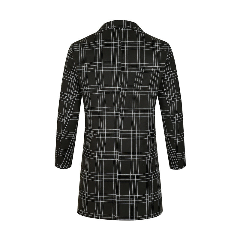 Damen eleganter Trenchcoat mit feinem Karo-Muster und tailliertem Schnitt