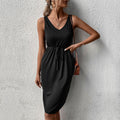 Damen lässiges Midikleid mit hohem Kragen und regulierbarem Gürtel R&B