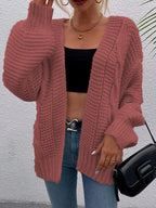 Damen Gemusterte Strickjacke im lässigen Oversized-Design mit tiefen Taschen und Wellenstruktur R&B