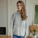 Damen Pullover mit kontrastierendem Kragen und dekorativen Knöpfen R&B