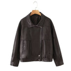 Damen Kunstlederjacke mit lässigem Schnitt und praktischen Taschen R&B