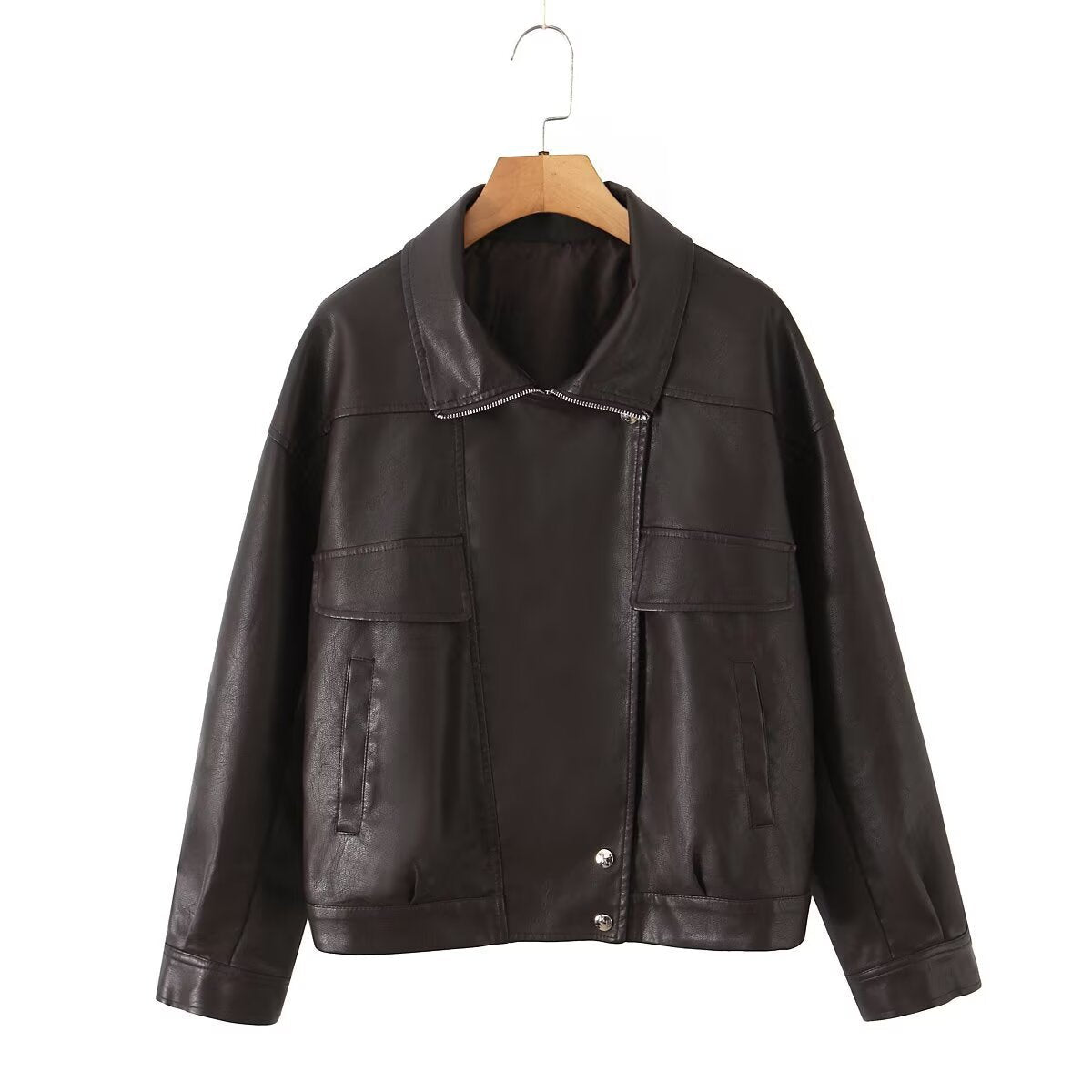 Damen Kunstlederjacke mit lässigem Schnitt und praktischen Taschen R&B