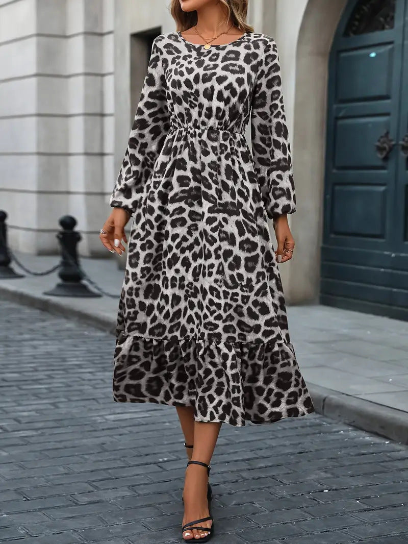 Damen Maxikleid mit tierischem Muster und fließendem Schnitt R&B