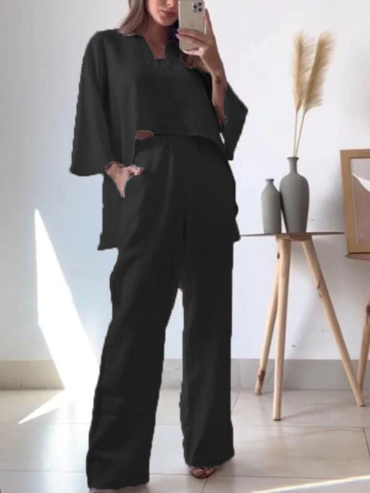 Damen elegantes und lässiges Zweiteiler-Outfit mit weitem Schnitt R&B