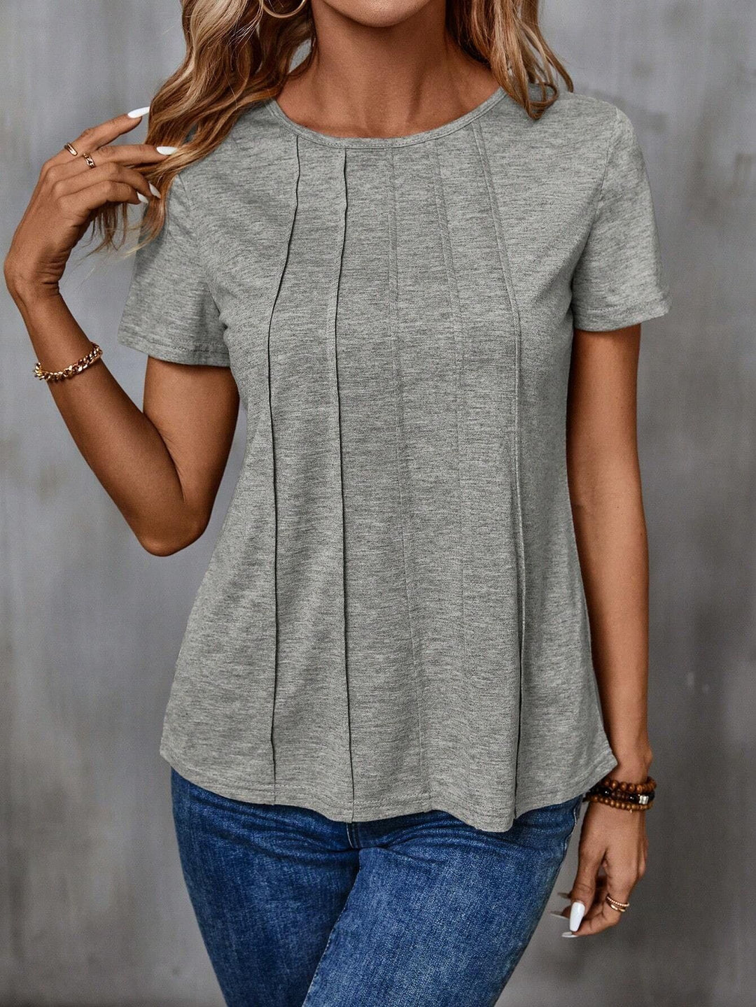Damen lässiges T-Shirt mit strukturiertem Design und seitlichen Falten R&B