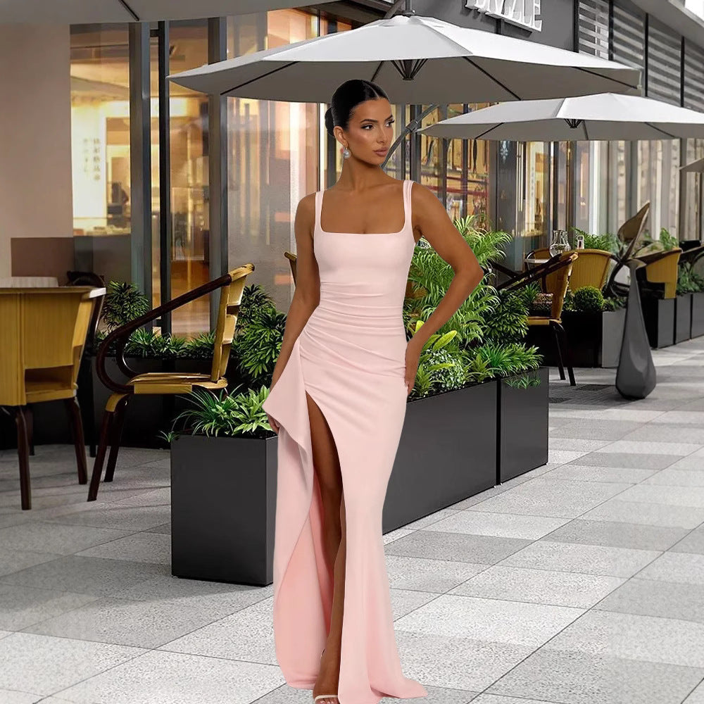 Damen Figurbetontes Jerseyabendkleid mit asymmetrischem Schlitz und Spaghetti-Trägern R&B