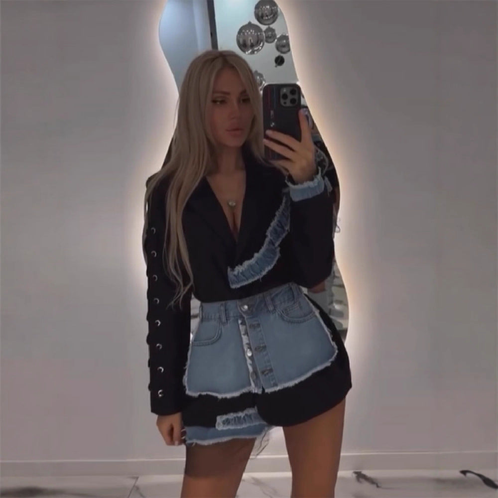 Damen modische Blazerjacke mit Rüschendetails R&B