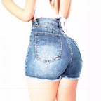 Damen Hoch taillierte Denim-Shorts mit fransigem Saum und figurschmeichelndem Schnitt R&B