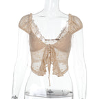 Damen Spitzen-Crop-Top mit romantischem Design und zarten Rüschendetails R&B