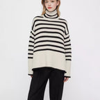 Damen Strickpullover mit Rollkragen und breiten Ärmeln R&B