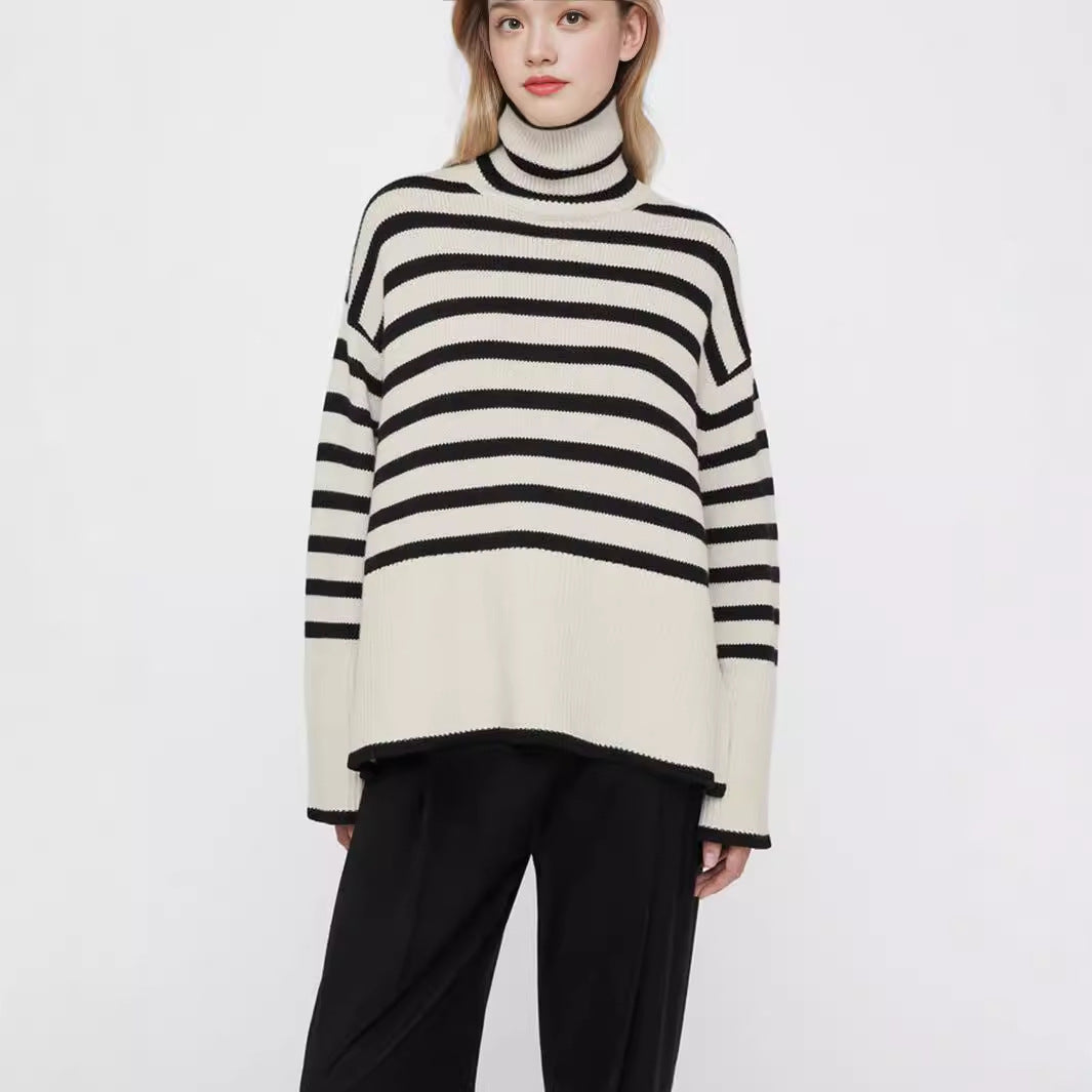 Damen Strickpullover mit Rollkragen und breiten Ärmeln R&B