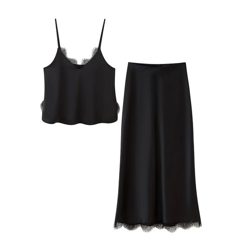 Damen Eleganter Midirock mit zartem Spitzenbesatz R&B
